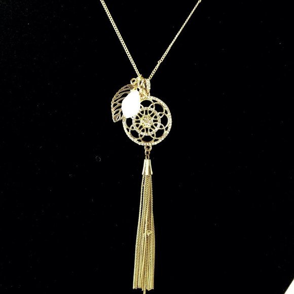 LC Lauren Conrad Long Gold-Tone Necklace 32" Rhinestone Tassel